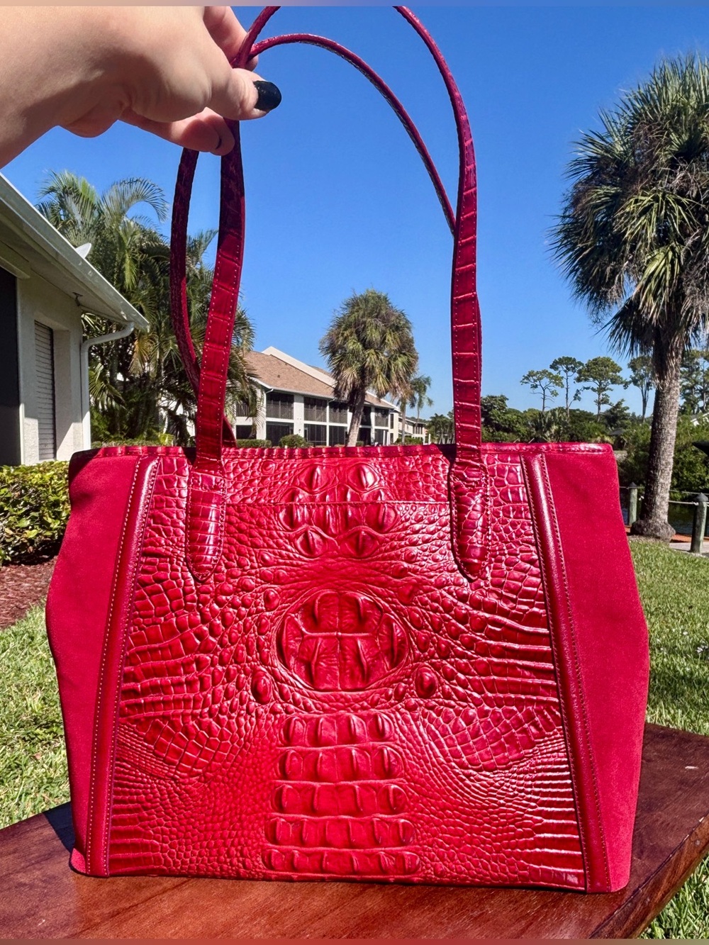 Rare Beauty! NWOT Brahmin Medium Julian Tote in Lava Pampas - Suede and Leather - Picture 3 of 12